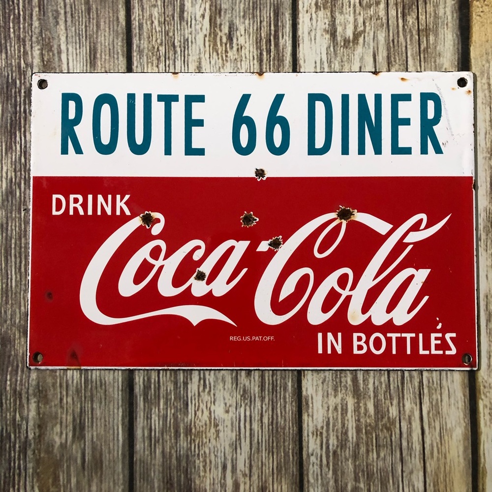 VINTAGE “COCA-COLA ROUTE 66” PORCELAIN SIGN